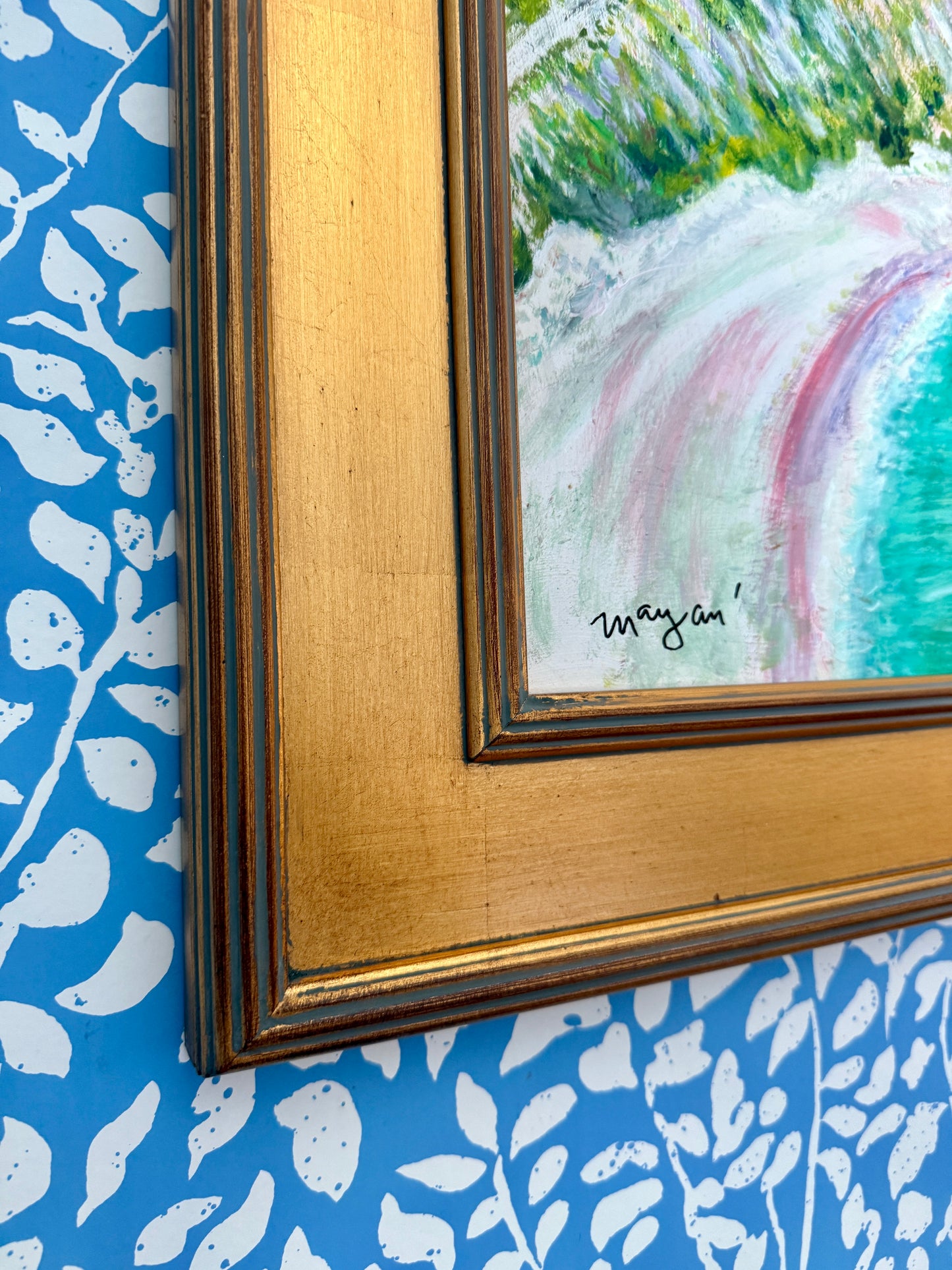 Earl Mayan The Pacific Southern California Coast Seascape Oil Painting in Gold Frame