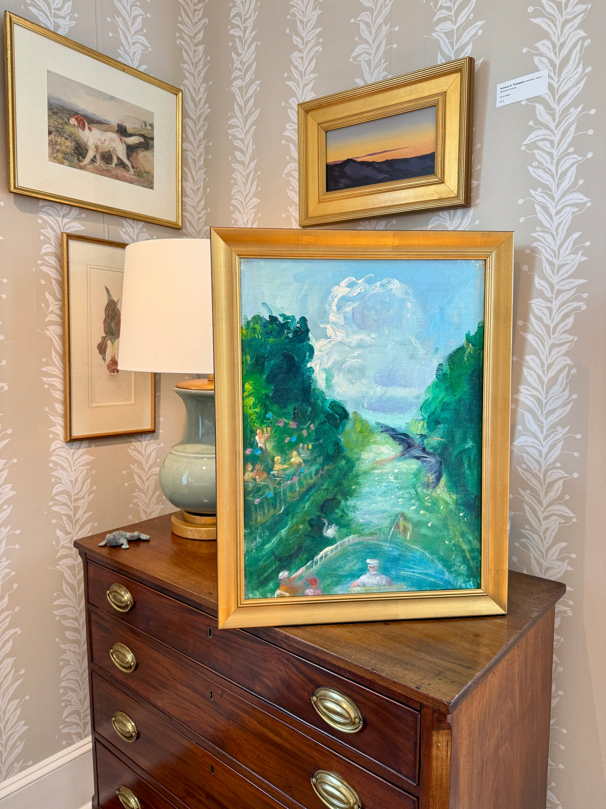 Summer Fête on the Waterway Oil Painting in Gold Frame