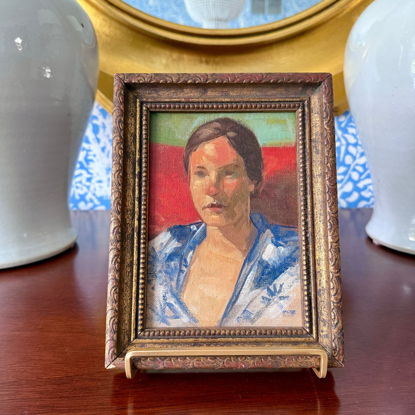 George Thompson Portait of a Young Woman Jill Oil Painting in Gold Frame