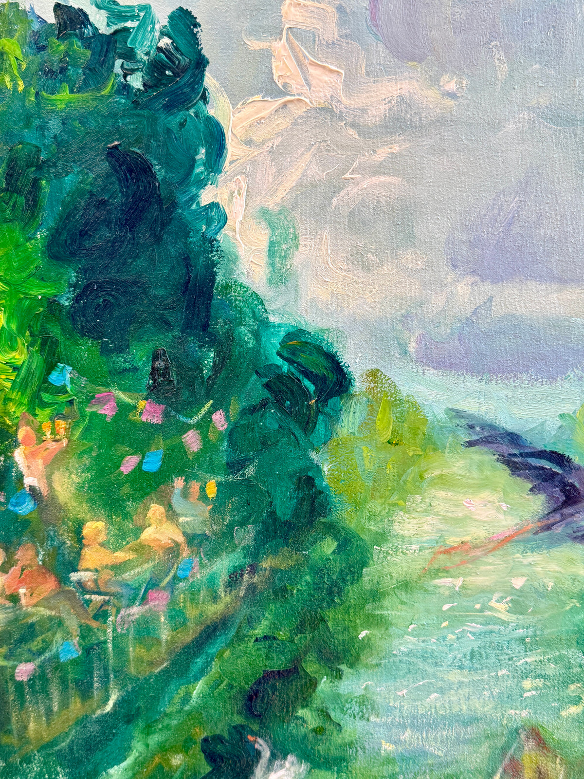 Summer Fête on the Waterway Oil Painting in Gold Frame