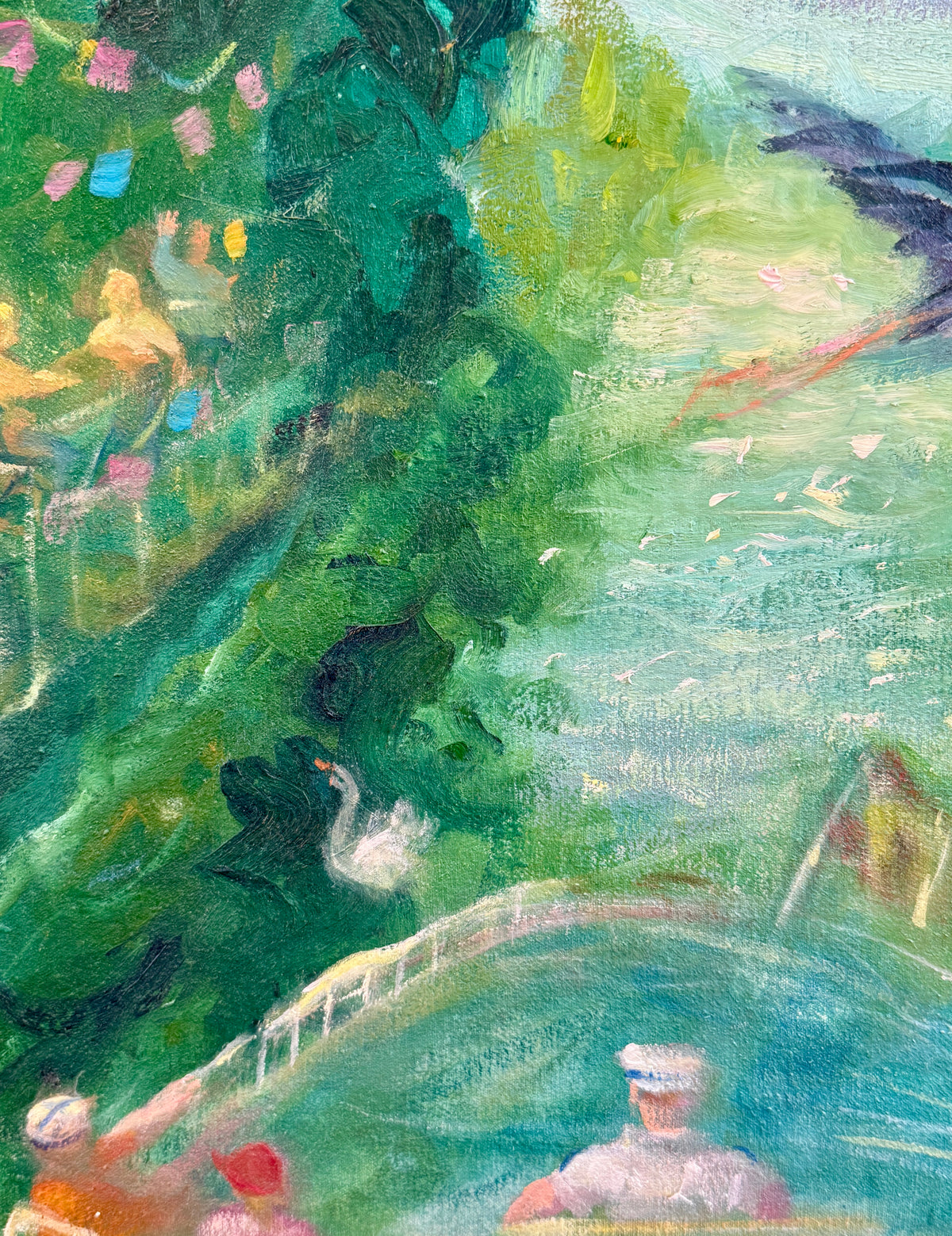 Summer Fête on the Waterway Oil Painting in Gold Frame
