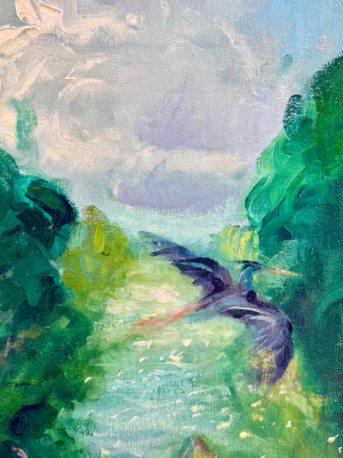 Summer Fête on the Waterway Oil Painting in Gold Frame