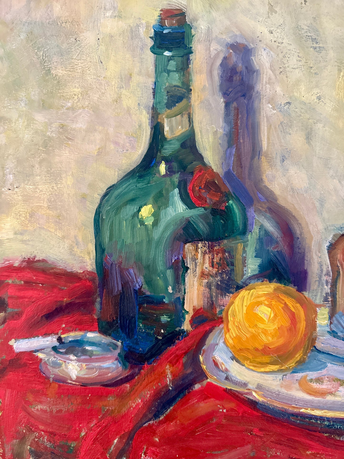 Dorothy Van Houten Harrison Stil Life Cigarette and Gin Oil Painting in Gold Frame