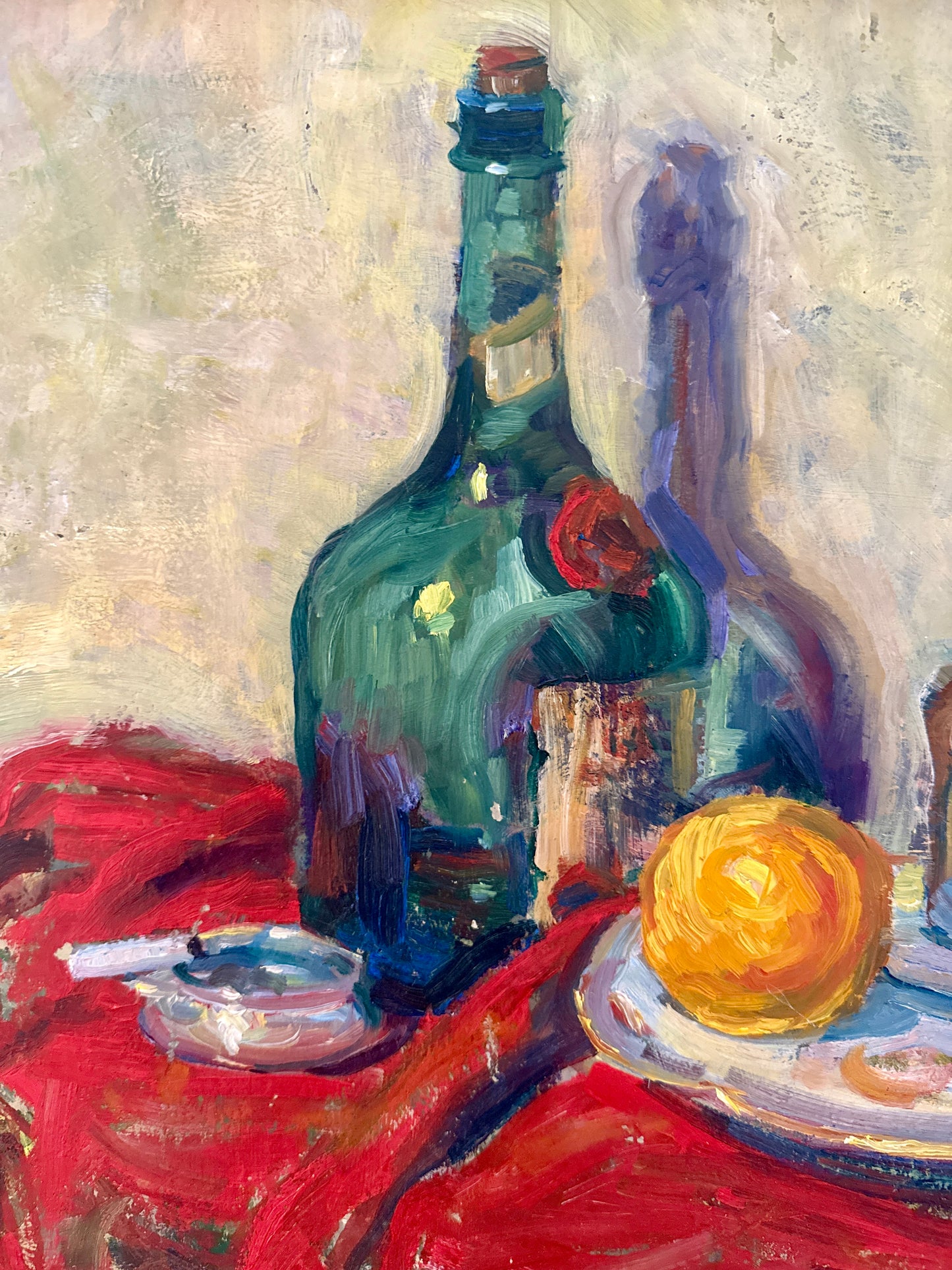 Dorothy Van Houten Harrison Stil Life Cigarette and Gin Oil Painting in Gold Frame