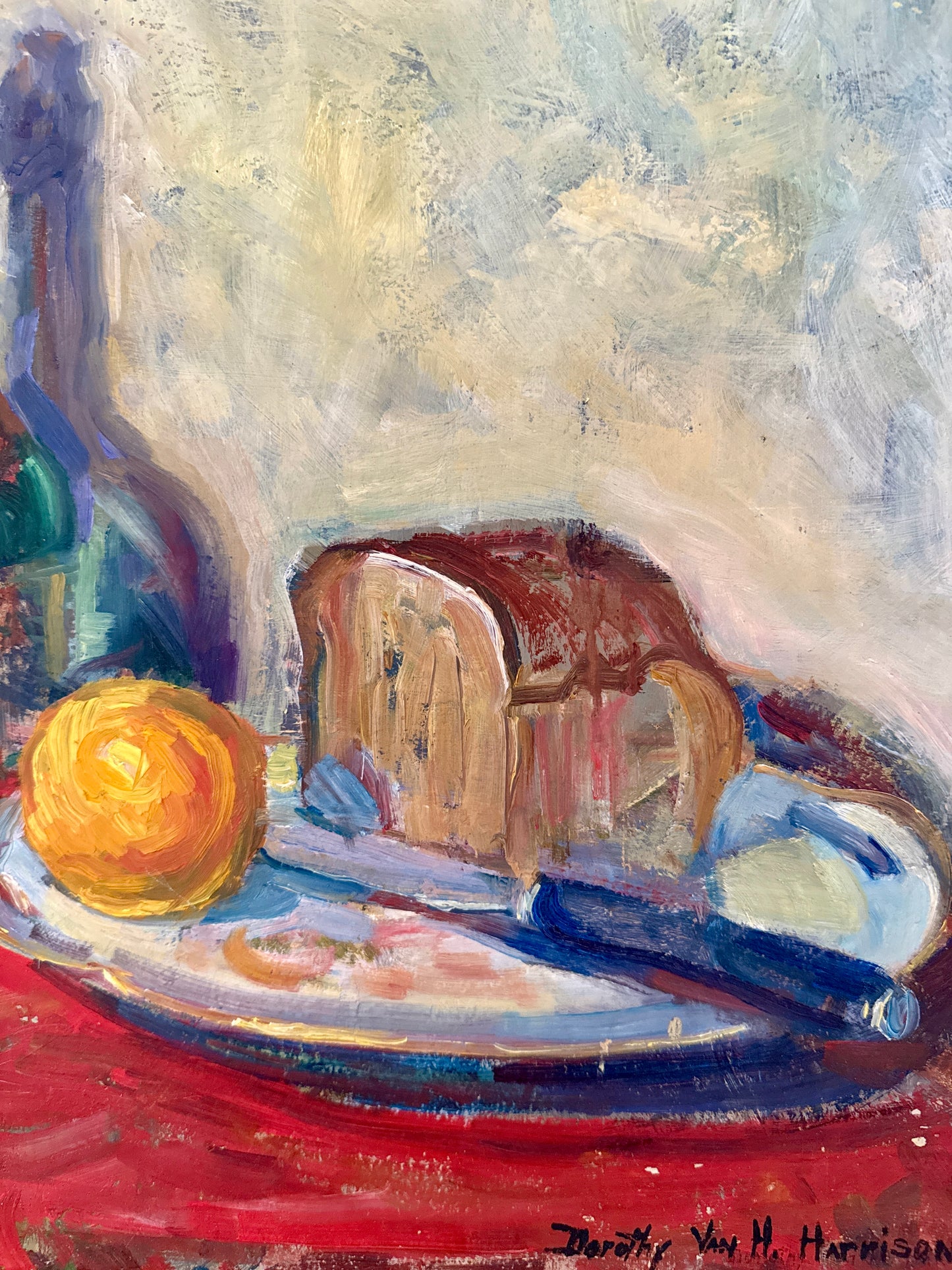 Dorothy Van Houten Harrison Stil Life Cigarette and Gin Oil Painting in Gold Frame