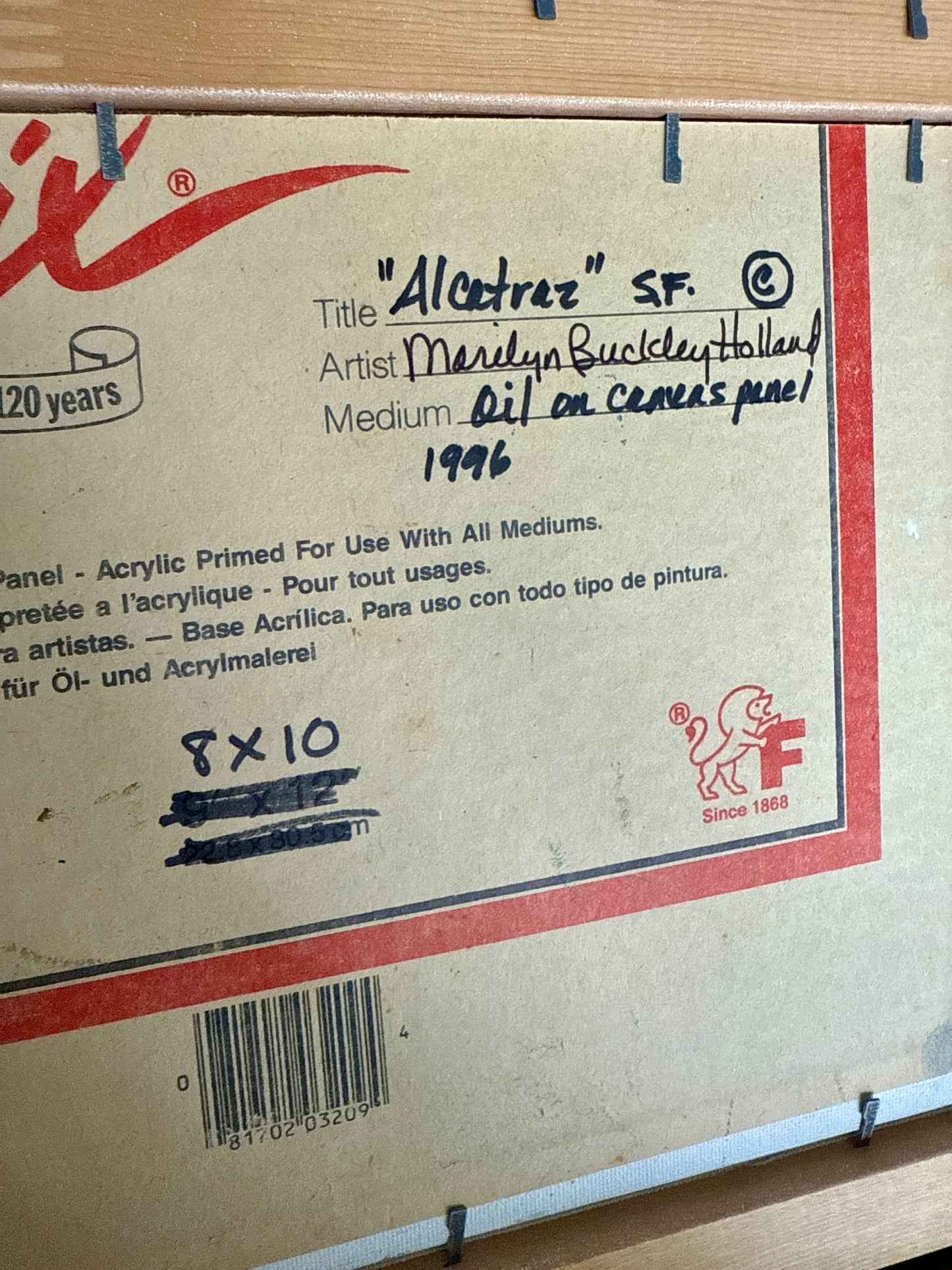 Marilyn Buckley Holland Alcatraz California Seacape Oil Painting in Gold Frame