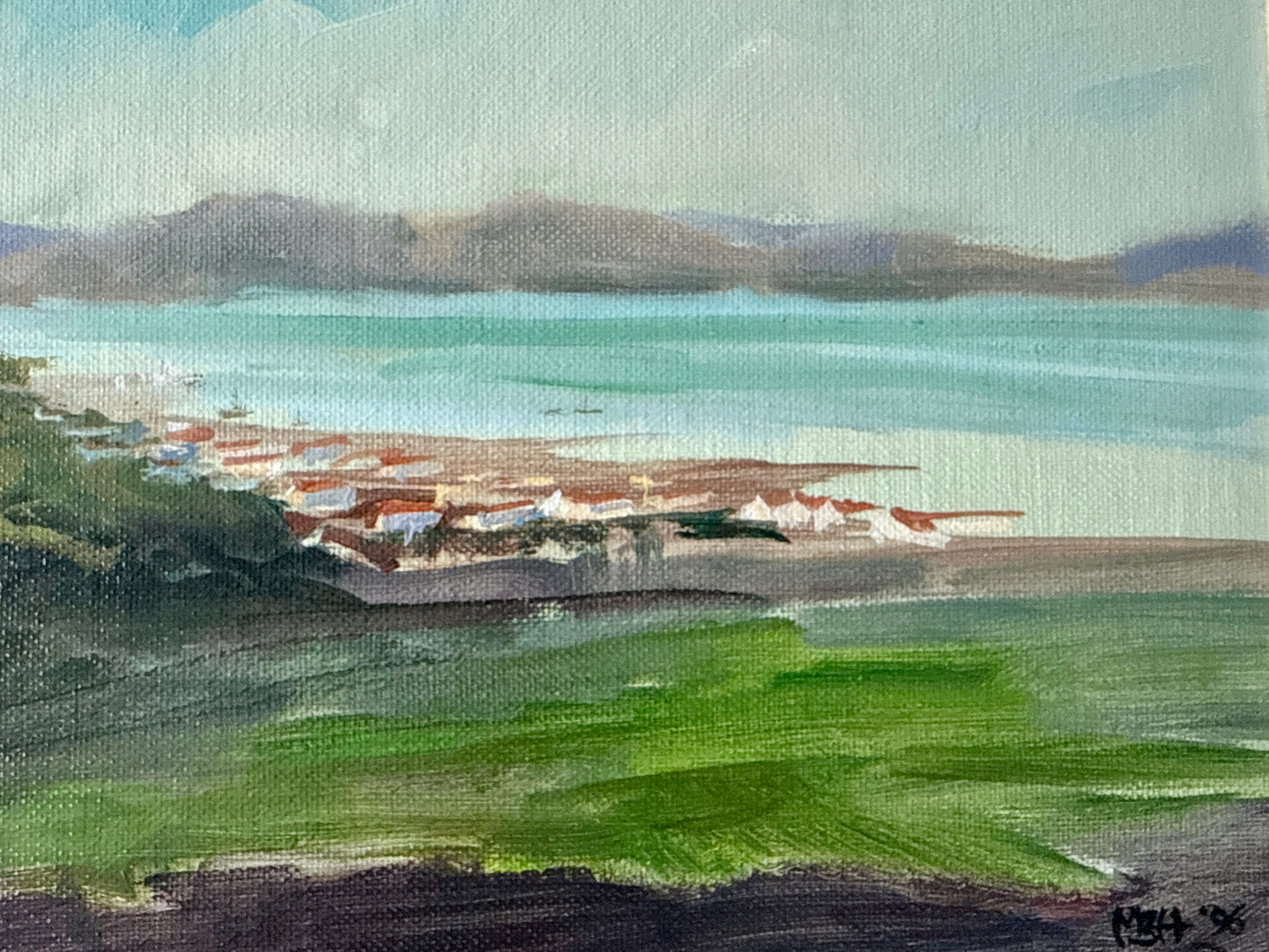 Marilyn Buckley Holland Presidio of San Francisco California Seacape Painting in Gold Frame