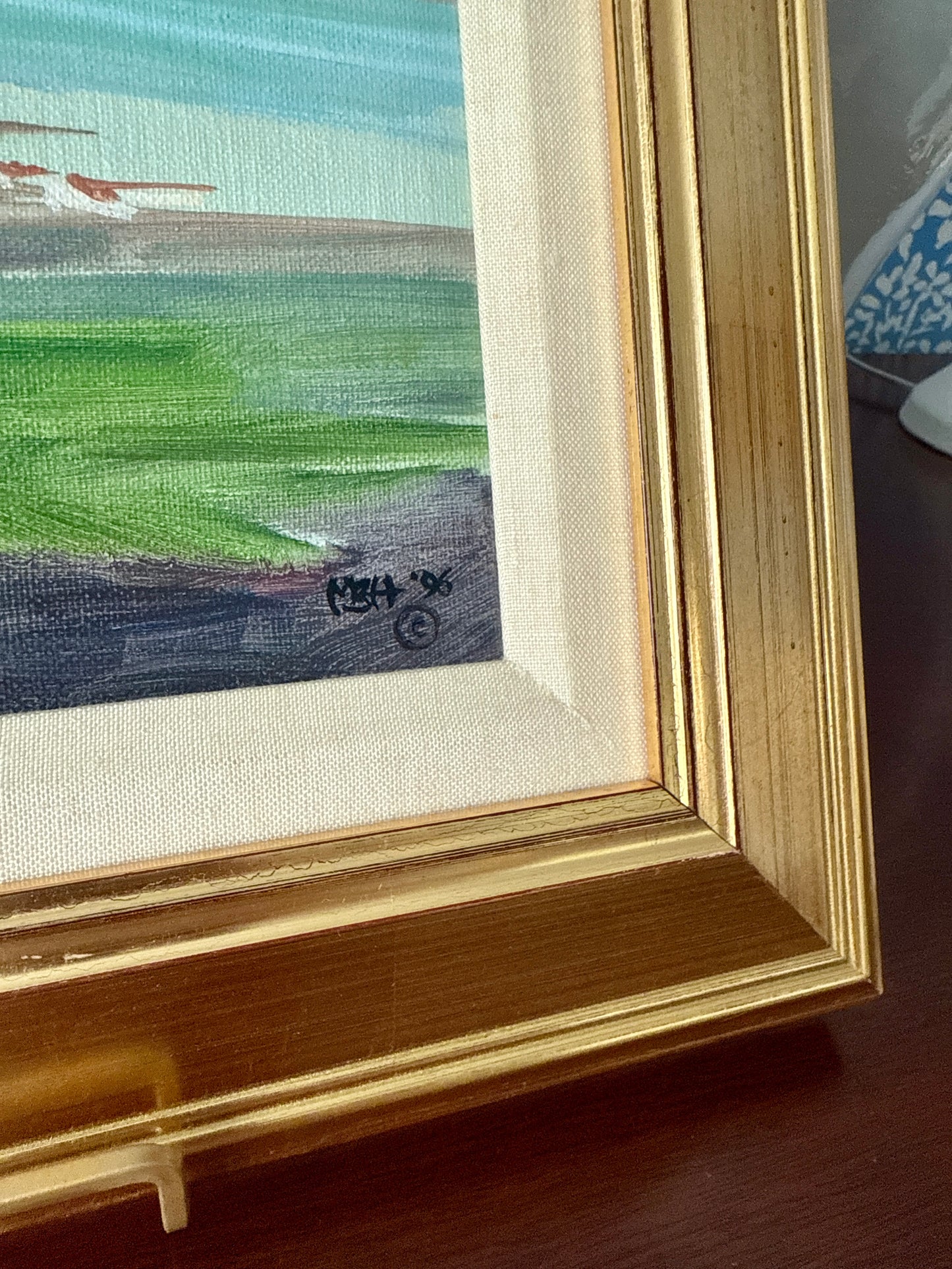 Marilyn Buckley Holland Presidio of San Francisco California Seacape Painting in Gold Frame