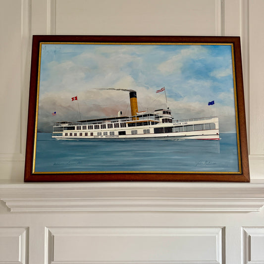 John Matassa Steamship City of Wilmington Delaware Portrait Oil Painting in Wood and Gilded Frame