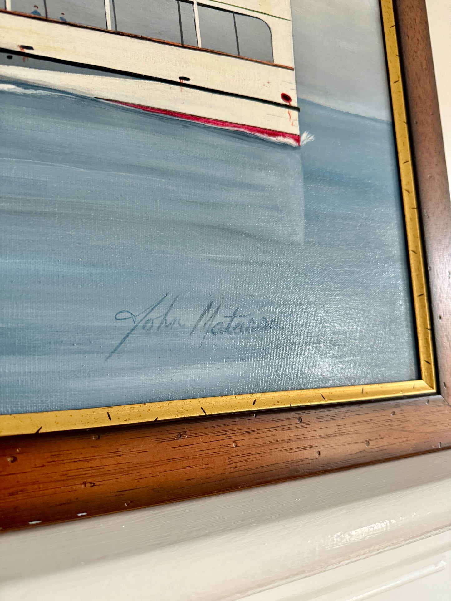 John Matassa Steamship City of Wilmington Delaware Portrait Oil Painting in Wood and Gilded Frame