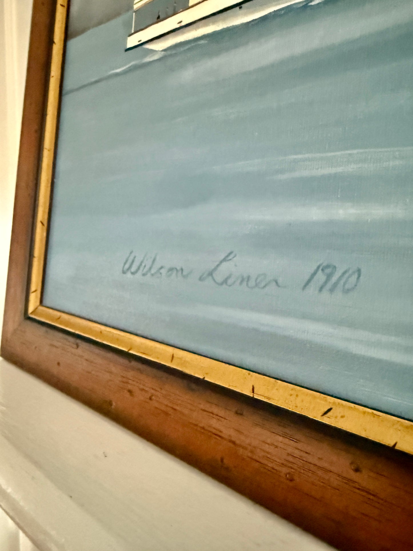 John Matassa Steamship City of Wilmington Delaware Portrait Oil Painting in Wood and Gilded Frame