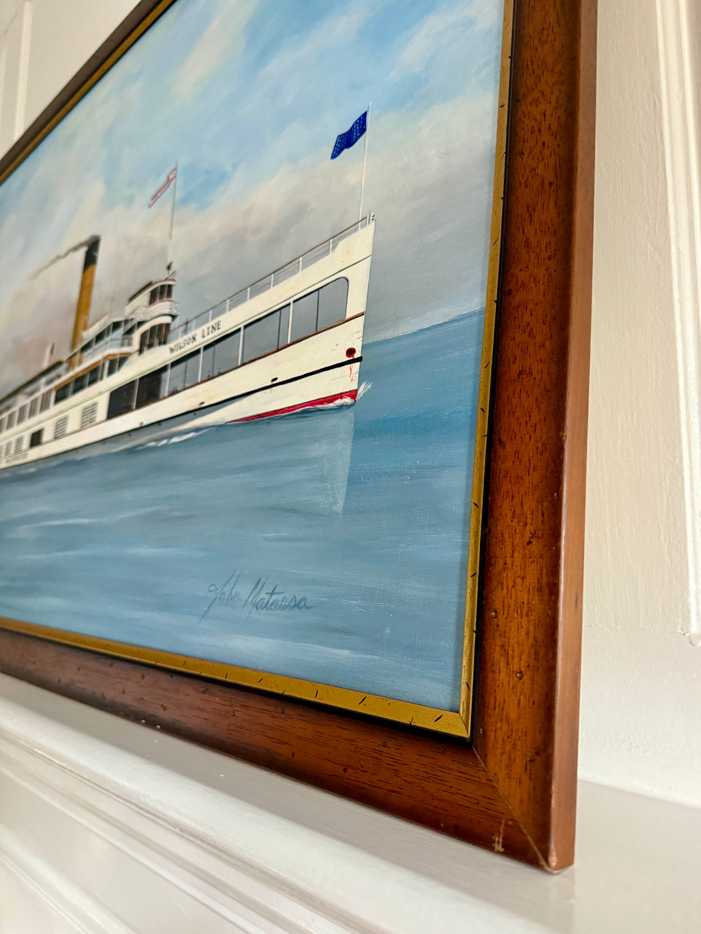 John Matassa Steamship City of Wilmington Delaware Portrait Oil Painting in Wood and Gilded Frame