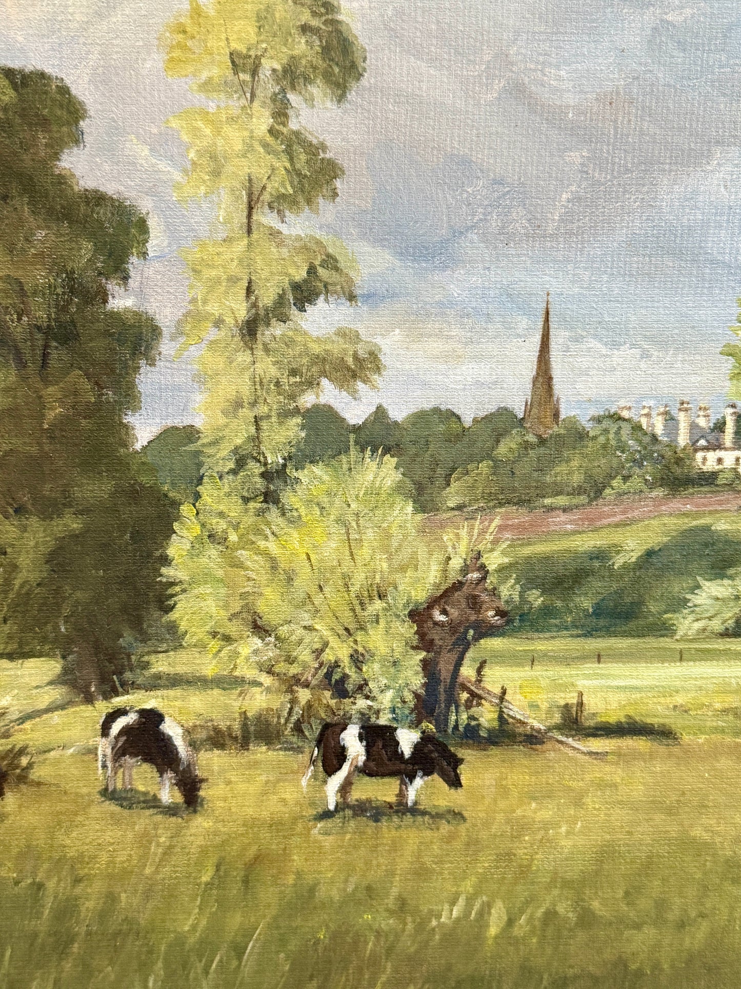 Ronald Pardue Country Landscape with Cows Oil Painting  in Gold Frame