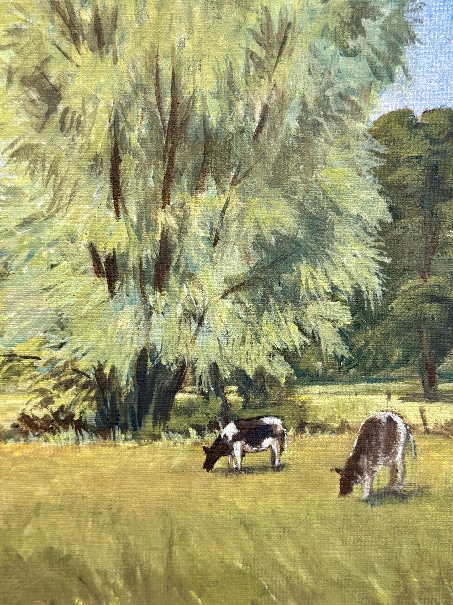 Ronald Pardue Country Landscape with Cows Oil Painting  in Gold Frame