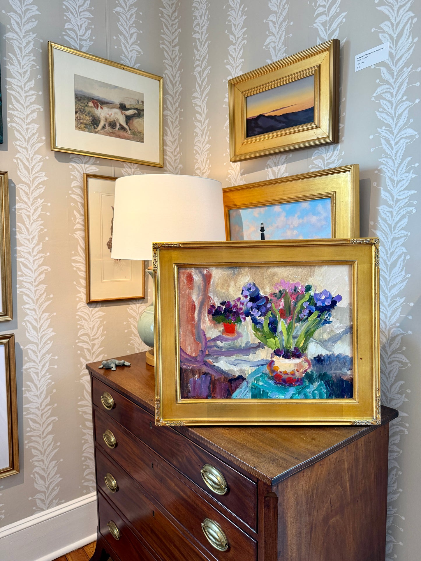 Anne-Lise Firth Hyacinth and Cyclamen Still Life Oil Painting in Gold Frame