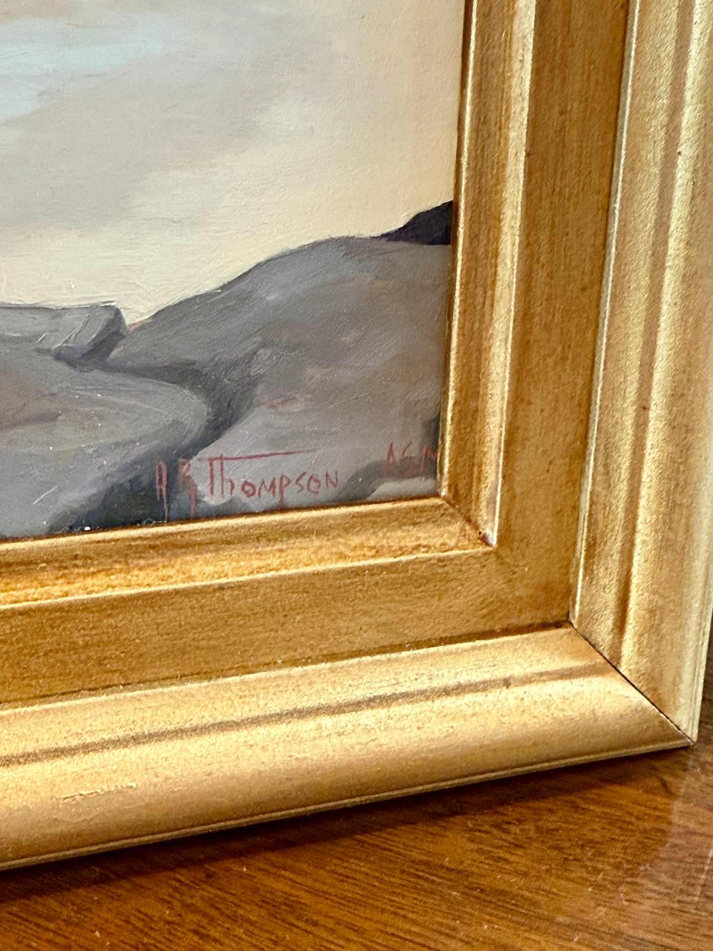 Anthony R. Thompson Figures on the Beach Coastal Landscape Cape May, NJ Oil Painting in Gold Frame