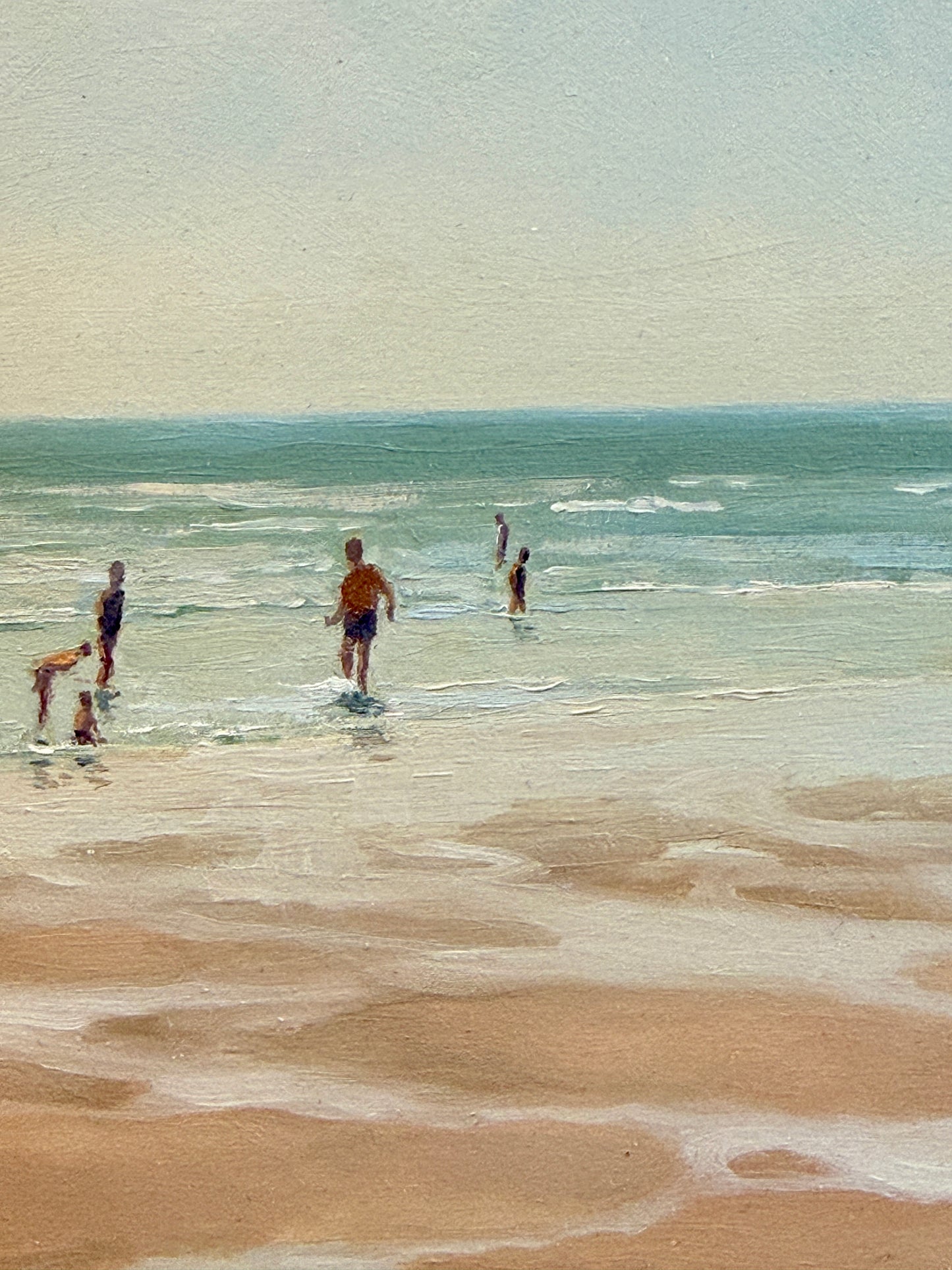 Anthony R. Thompson Figures on the Beach Coastal Landscape Cape May, NJ Oil Painting in Gold Frame