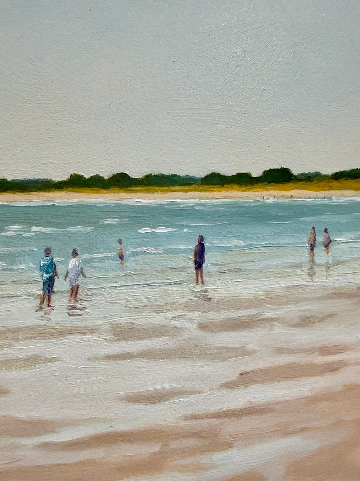 Anthony R. Thompson Figures on the Beach Coastal Landscape Cape May, NJ Oil Painting in Gold Frame