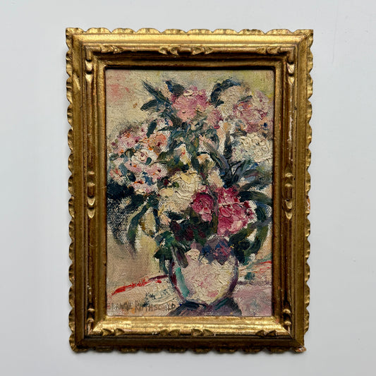 Blanche Rothschild Flowers in Vase Still Life Oil Painting in Ornate Gold Frame
