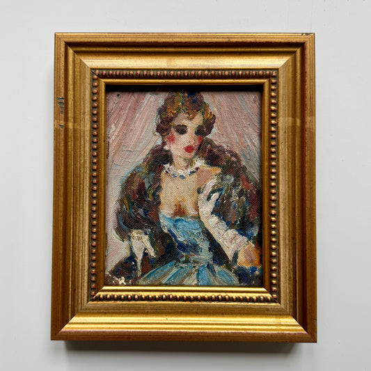 Blanche Rothschild Small Lady in Fur Portrait Oil Painting in Ornate Gold Frame