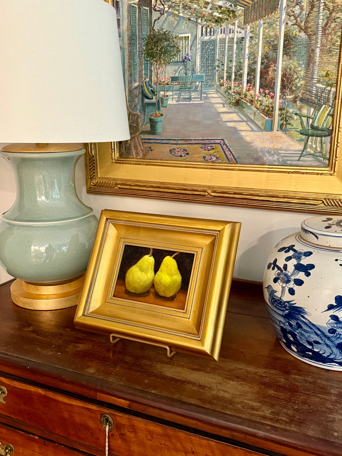 Perfect Pear Still Life Oil Painting in Gold Frame