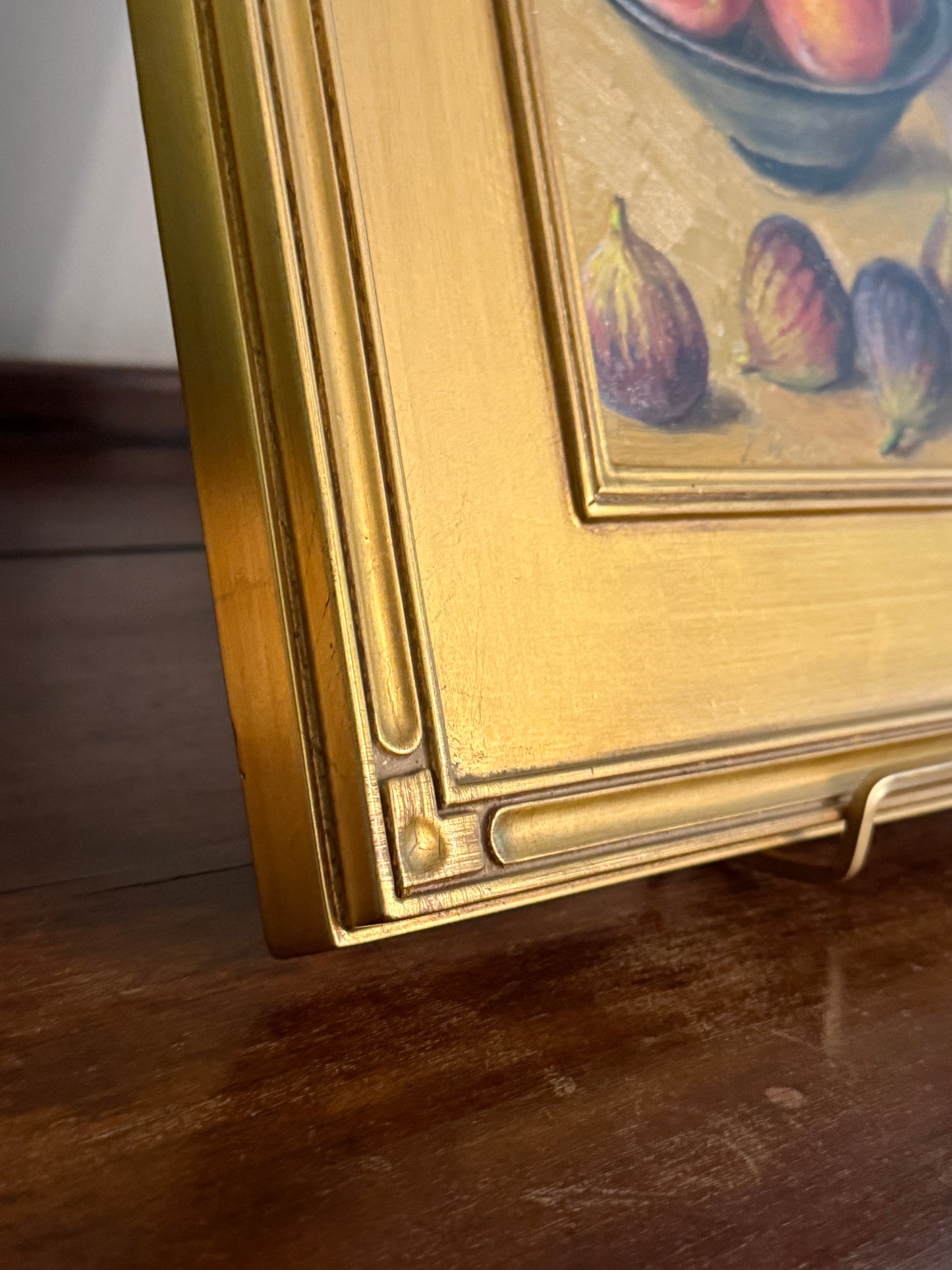 Summer Harvest Peaches and Figs Still Life Oil Painting in Gold Frame