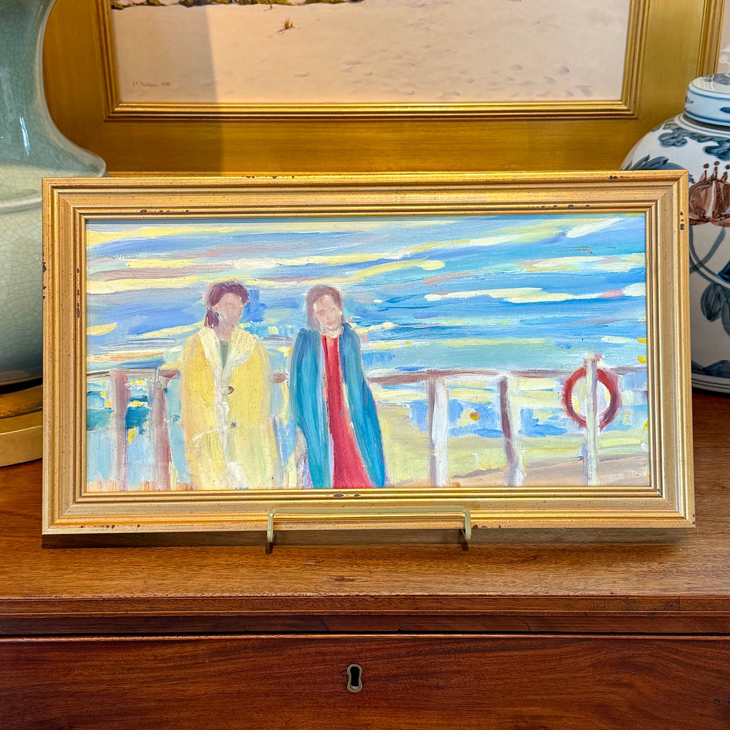 Michelle Leigh Belles of the Boardwalk Expressionist Oil Painting Portrait in Gold Frame