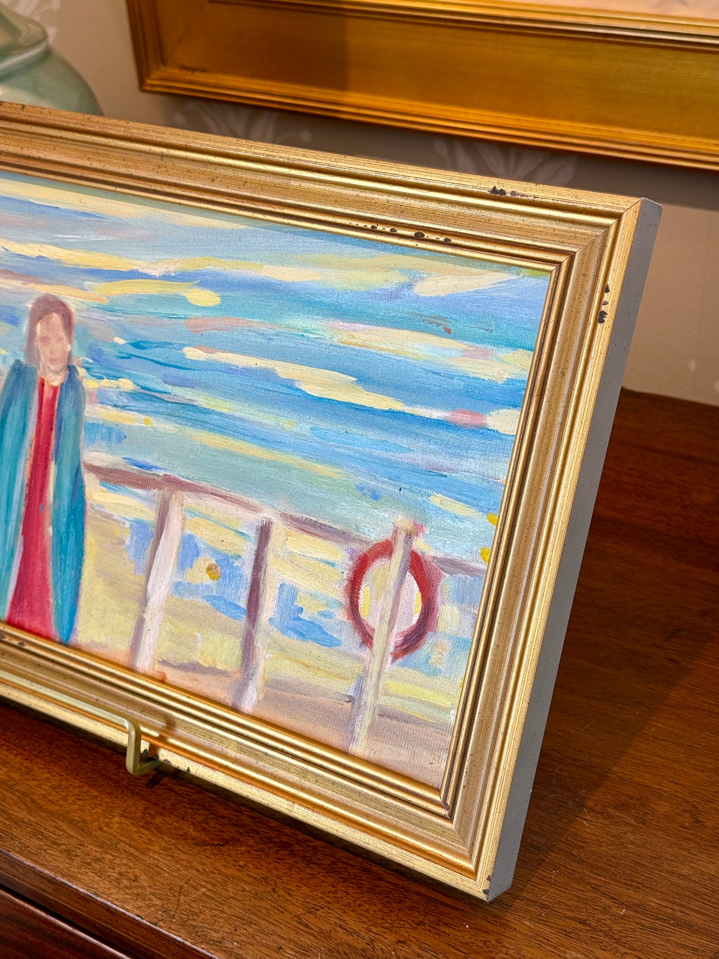 Michelle Leigh Belles of the Boardwalk Expressionist Oil Painting Portrait in Gold Frame