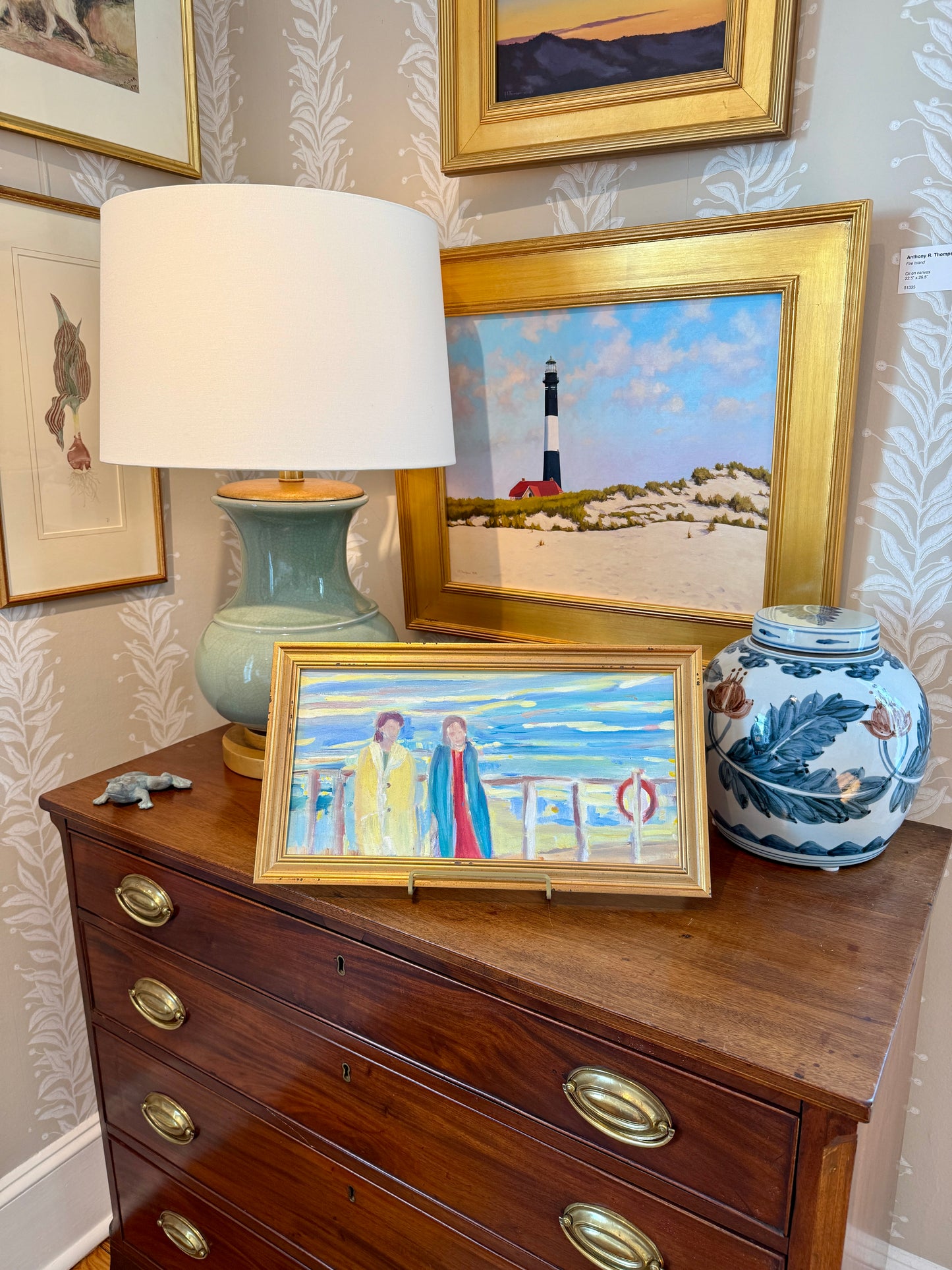 Michelle Leigh Belles of the Boardwalk Expressionist Oil Painting Portrait in Gold Frame