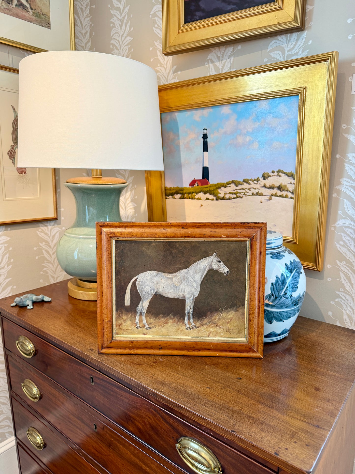 Antique 1925 Follower of George Paice Nimrod Gray Hunter Horse Equine Portrait Oil Painting