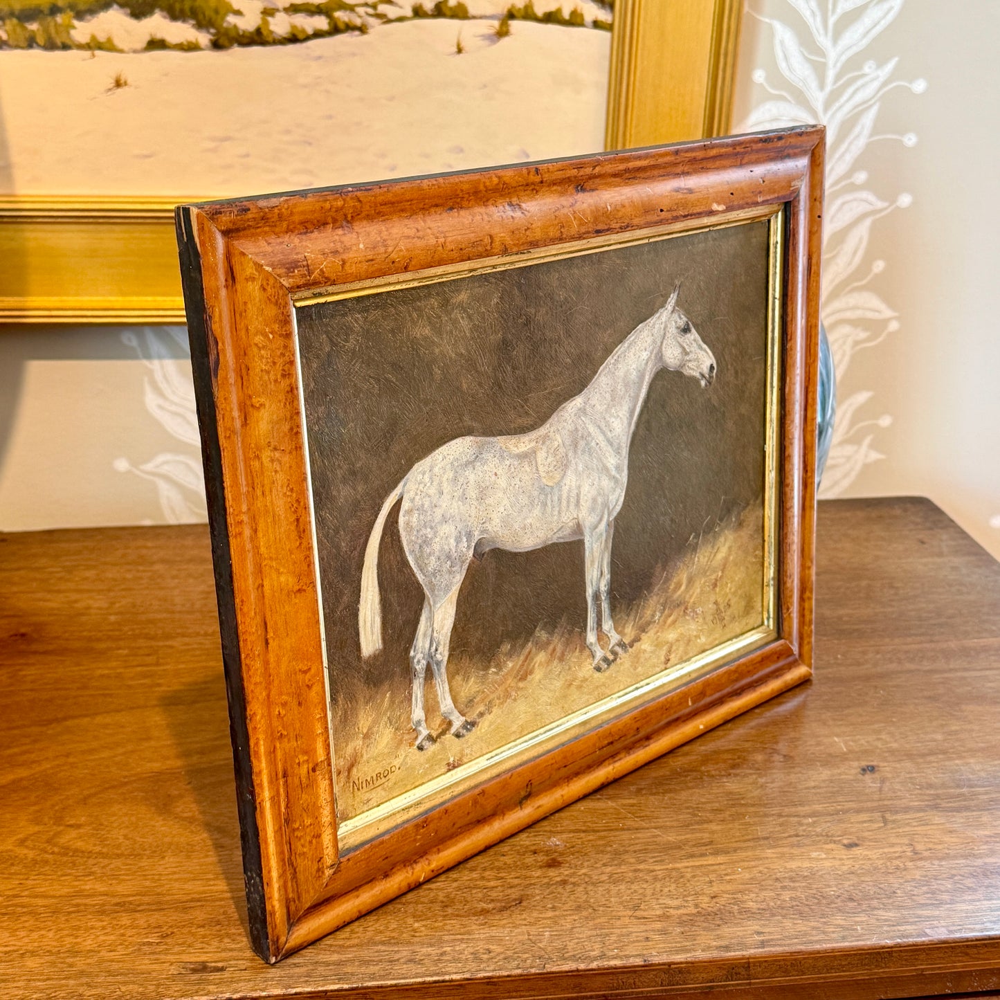 Antique 1925 Follower of George Paice Nimrod Gray Hunter Horse Equine Portrait Oil Painting