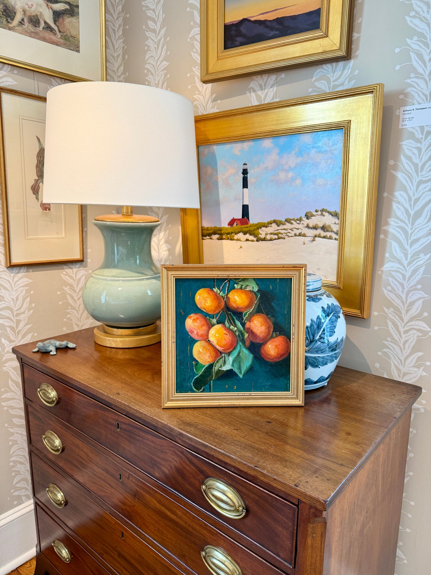 Youqing Wang Persimmon Branch Still Life Oil Painting in Gold Frame