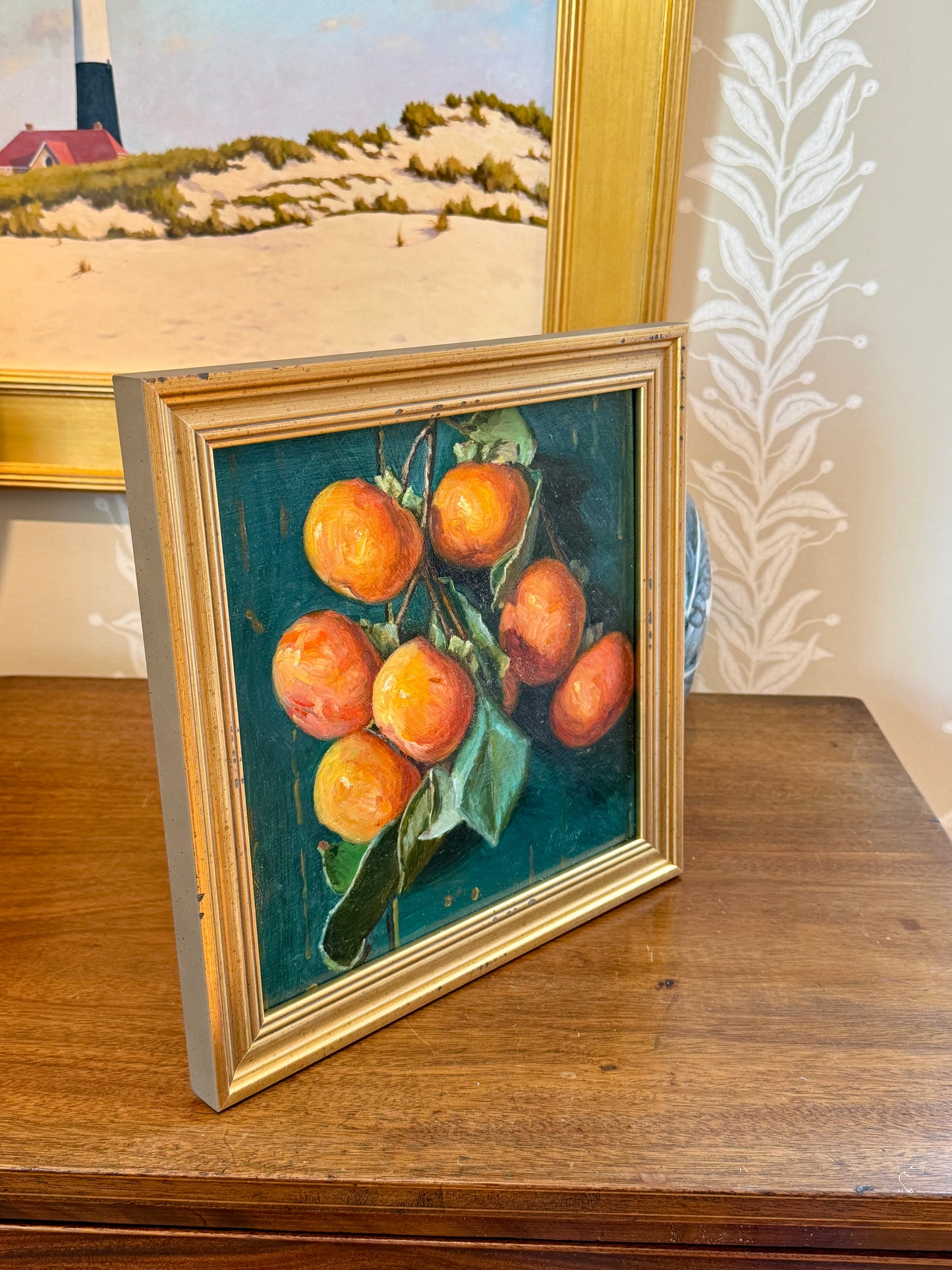 Youqing Wang Persimmon Branch Still Life Oil Painting in Gold Frame