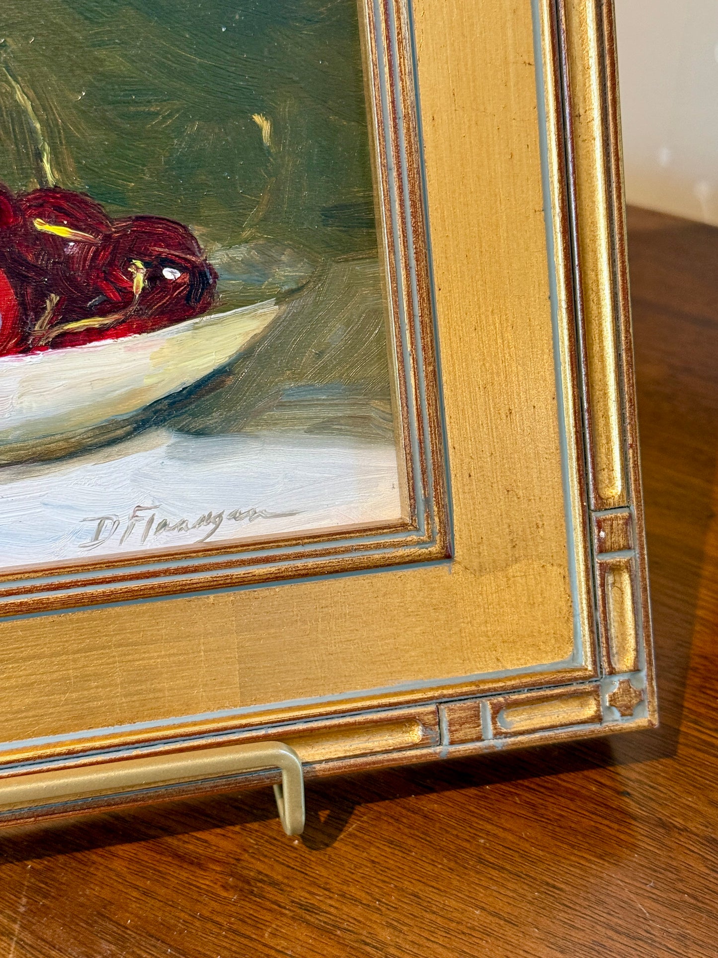 Diane Flanagan Cherries Still Life Oil Painting in Gold Frame