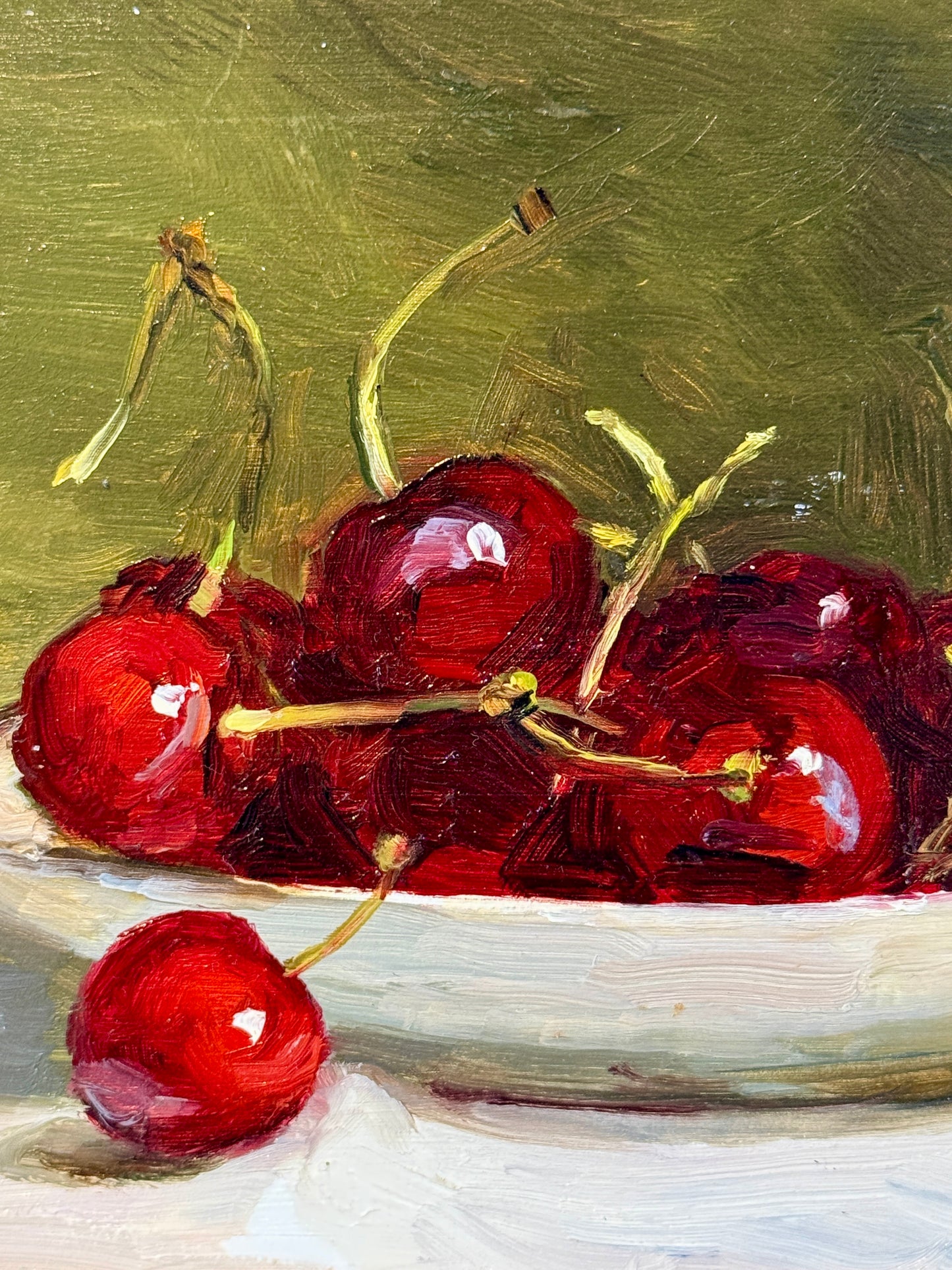 Diane Flanagan Cherries Still Life Oil Painting in Gold Frame