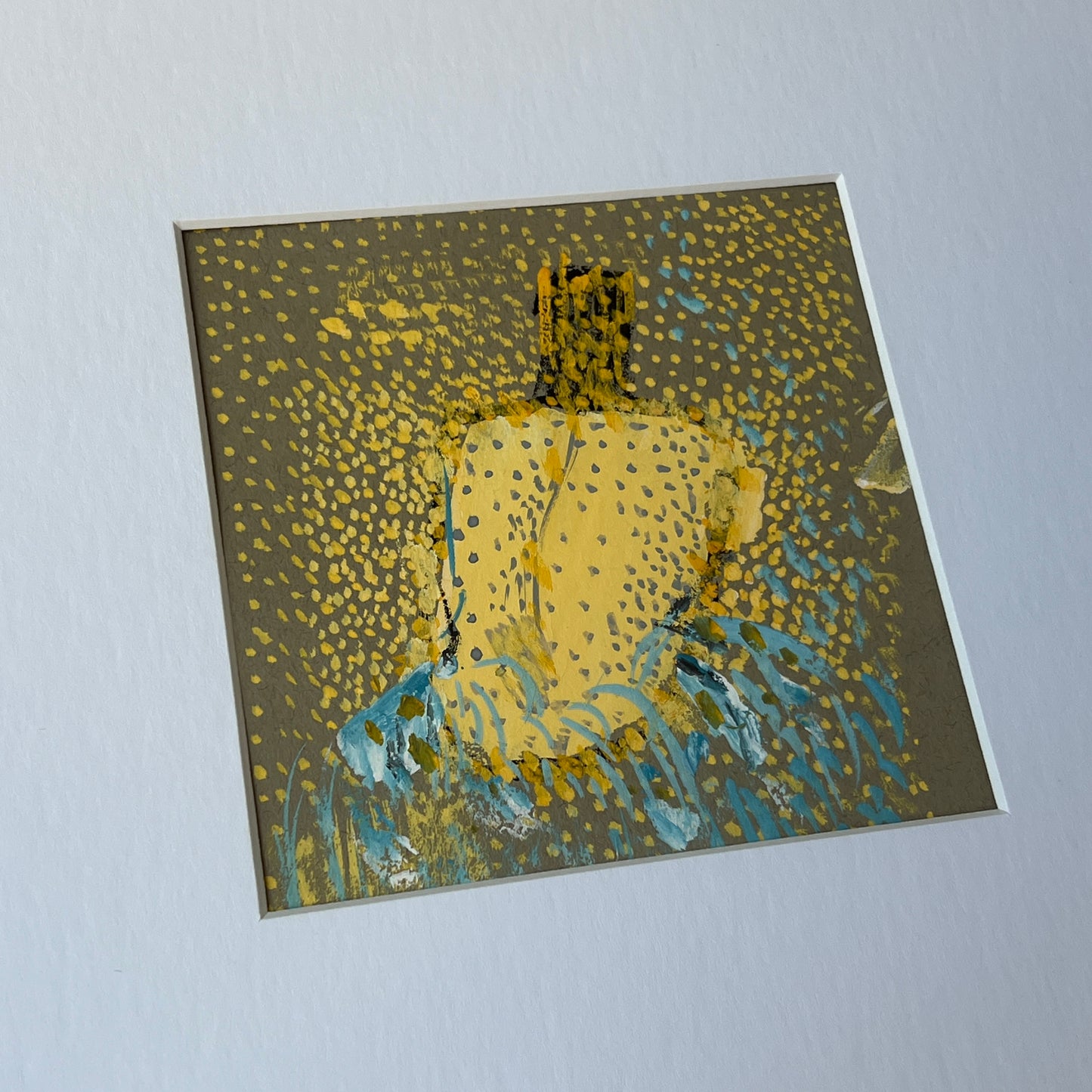 Vintage Colorful Abstract Female Nude Portrait Oil Painting #1 in Light Gold Bamboo Frame