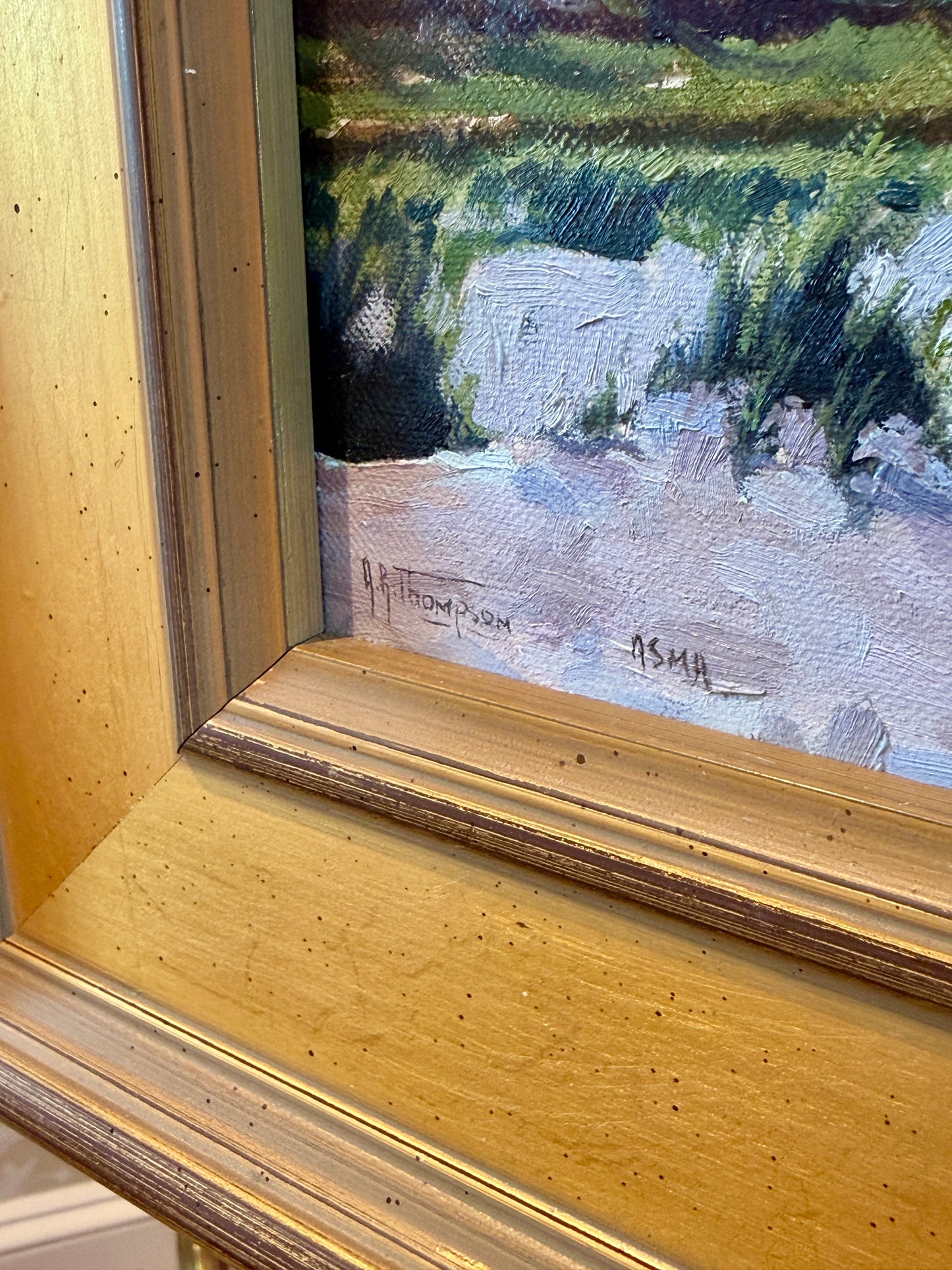 Anthony R. Thompson Barnegat from the Dunes at Sunset Long Beach Island NJ Coastal Lighthouse Landscape Oil Painting in Gold Frame