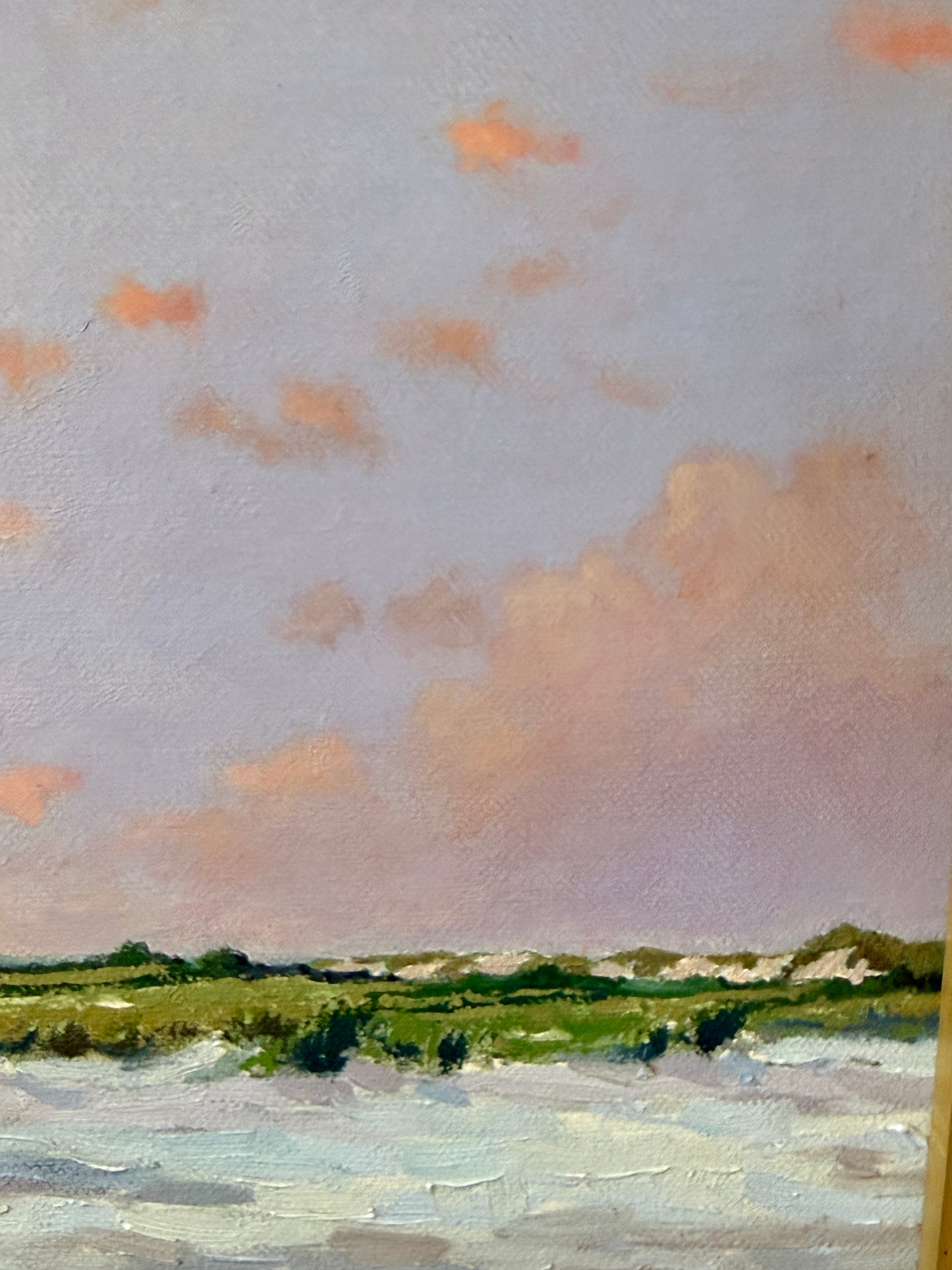 Anthony R. Thompson Barnegat from the Dunes at Sunset Long Beach Island NJ Coastal Lighthouse Landscape Oil Painting in Gold Frame