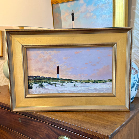 Anthony R. Thompson Barnegat from the Dunes at Sunset Long Beach Island NJ Coastal Lighthouse Landscape Oil Painting in Gold Frame