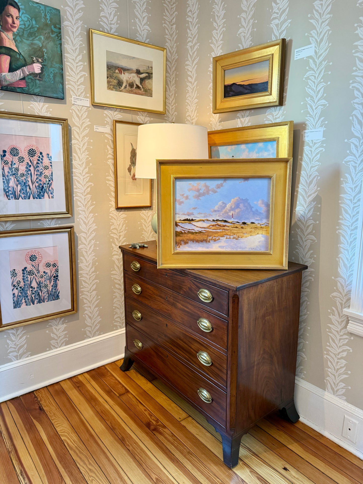 Anthony R. Thompson Dunes Below Barnegat Long Beach Island NJ Coastal Lighthouse Landscape Oil Painting in Gold Frame