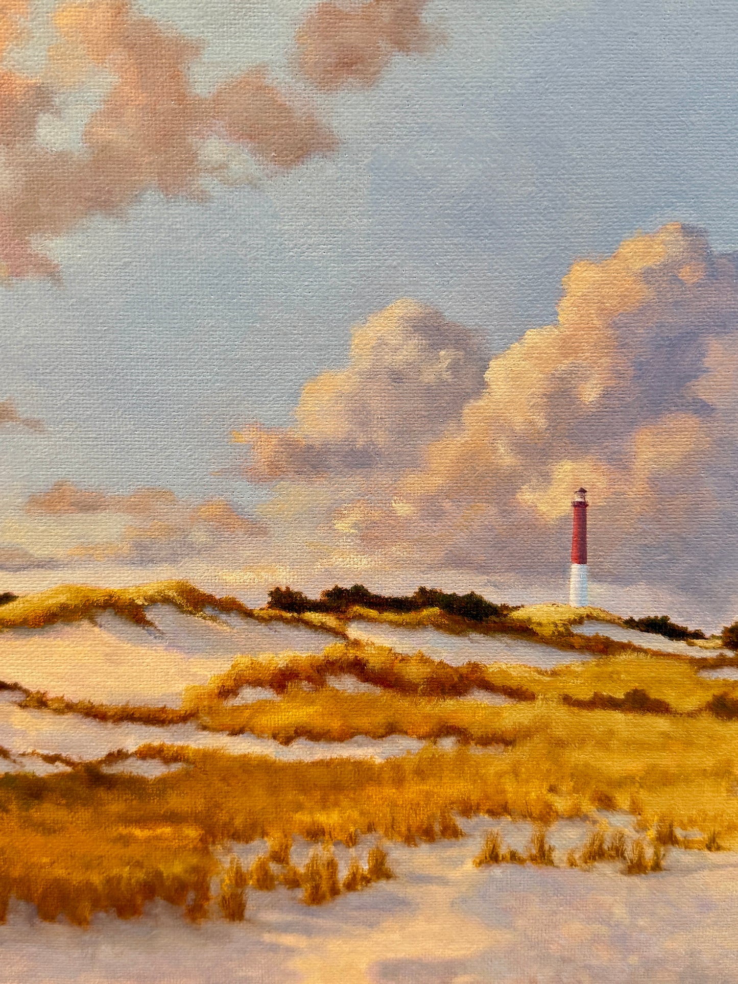Anthony R. Thompson Dunes Below Barnegat Long Beach Island NJ Coastal Lighthouse Landscape Oil Painting in Gold Frame