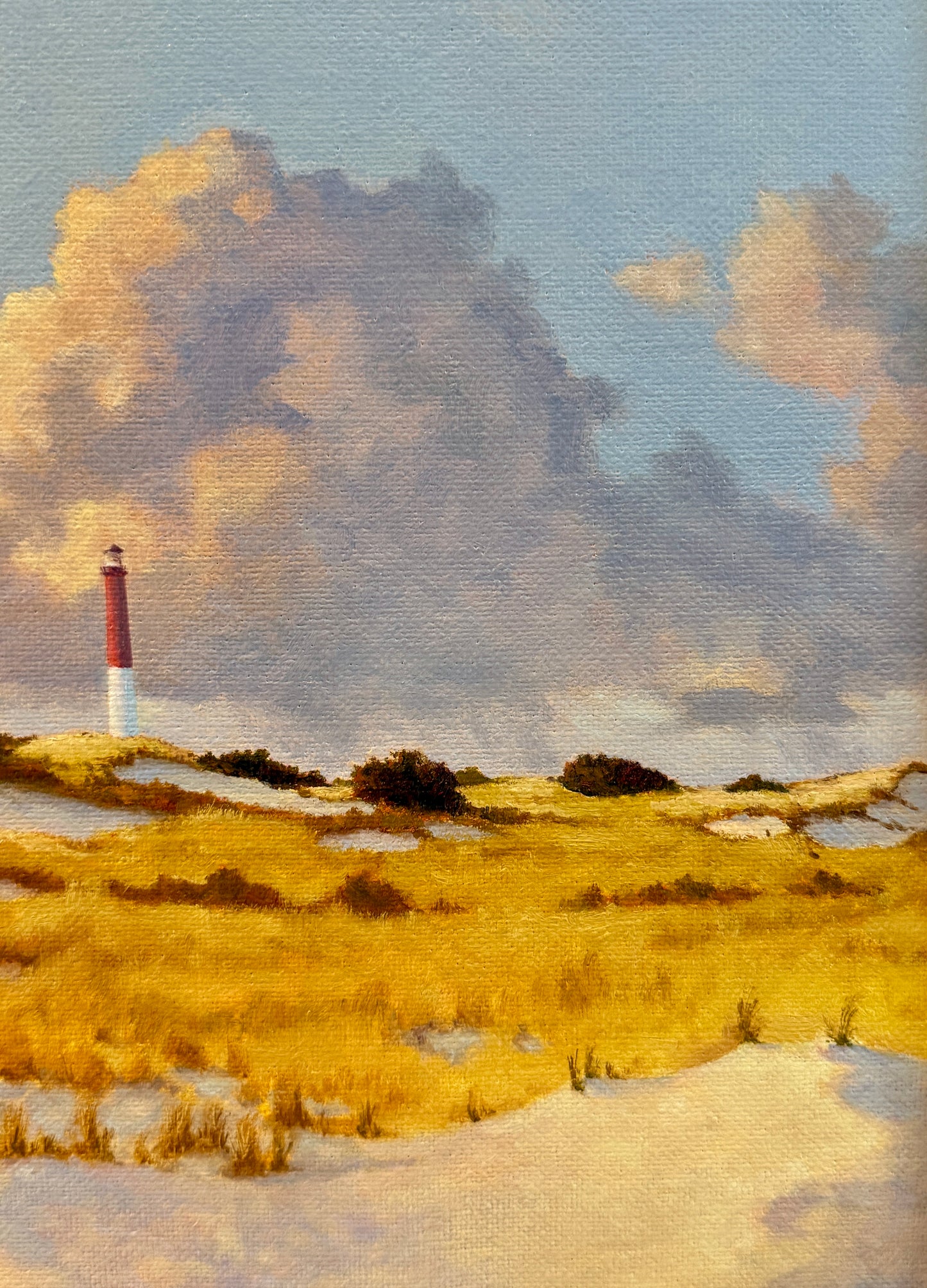 Anthony R. Thompson Dunes Below Barnegat Long Beach Island NJ Coastal Lighthouse Landscape Oil Painting in Gold Frame