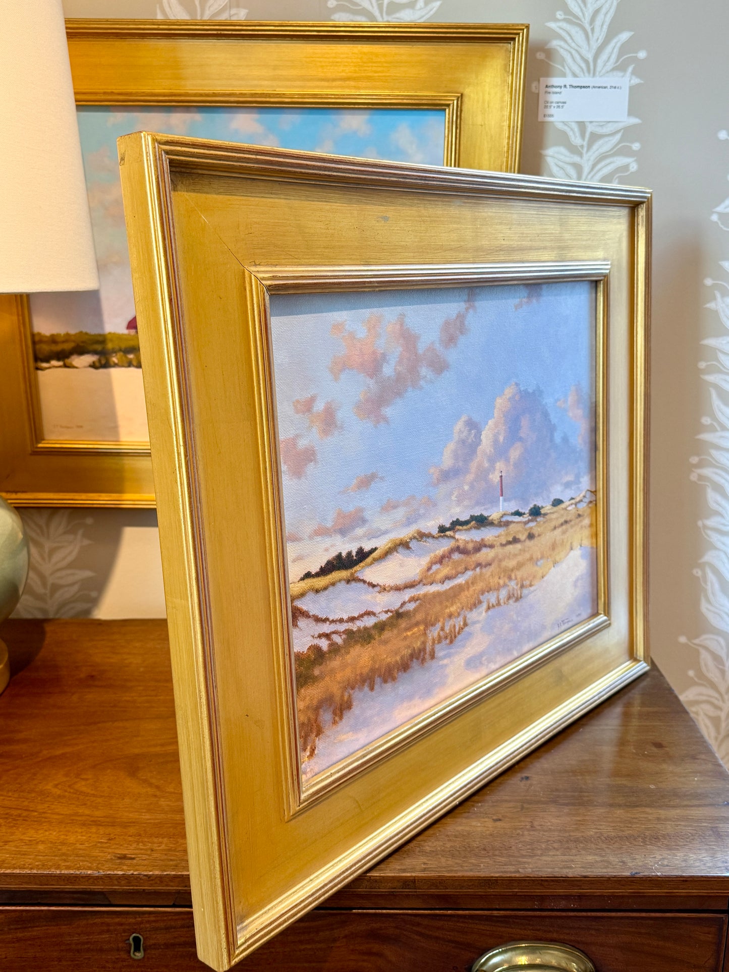 Anthony R. Thompson Dunes Below Barnegat Long Beach Island NJ Coastal Lighthouse Landscape Oil Painting in Gold Frame