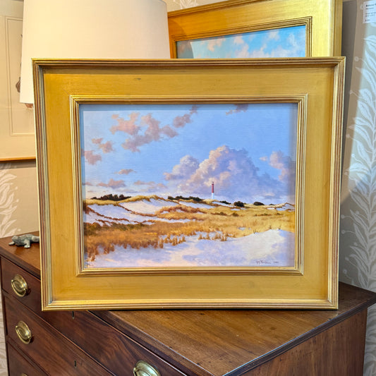 Anthony R. Thompson Dunes Below Barnegat Long Beach Island NJ Coastal Lighthouse Landscape Oil Painting in Gold Frame