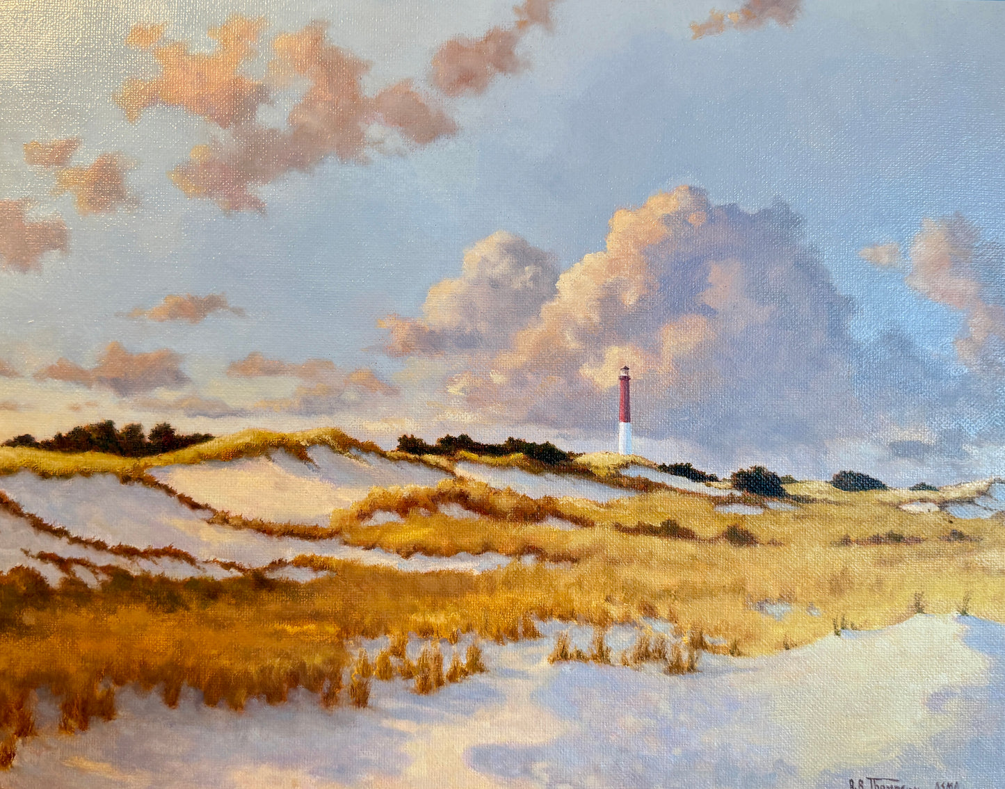 Anthony R. Thompson Dunes Below Barnegat Long Beach Island NJ Coastal Lighthouse Landscape Oil Painting in Gold Frame
