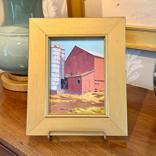 Anthony R. Thompson Old Red Barn Farm Landscape Oil Painting in Gold Frame