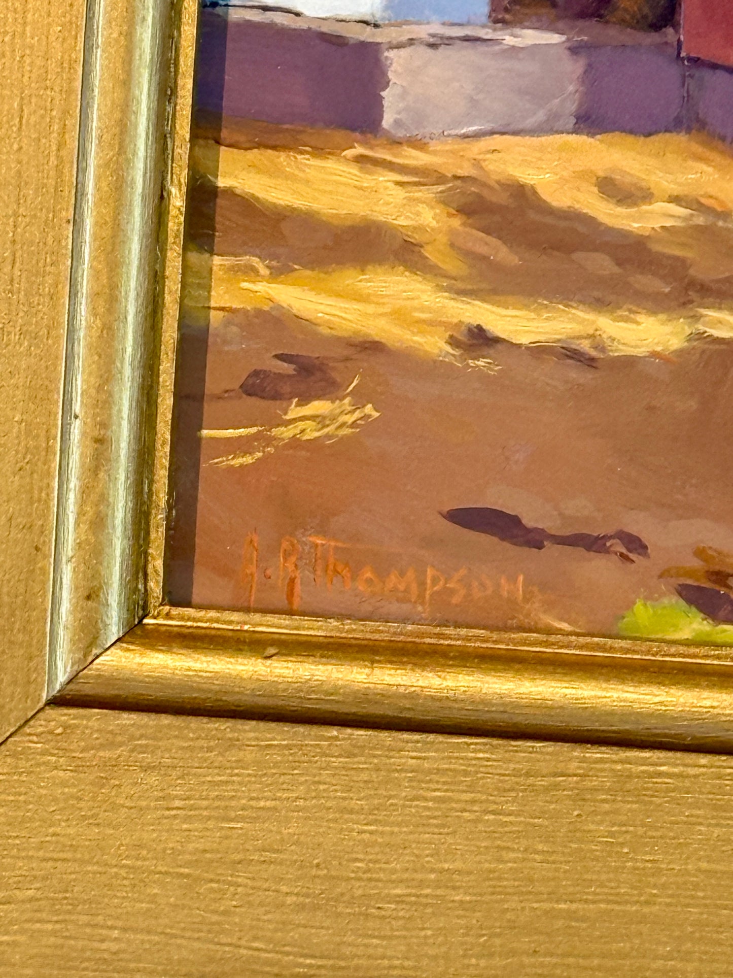 Anthony R. Thompson Old Red Barn Farm Landscape Oil Painting in Gold Frame