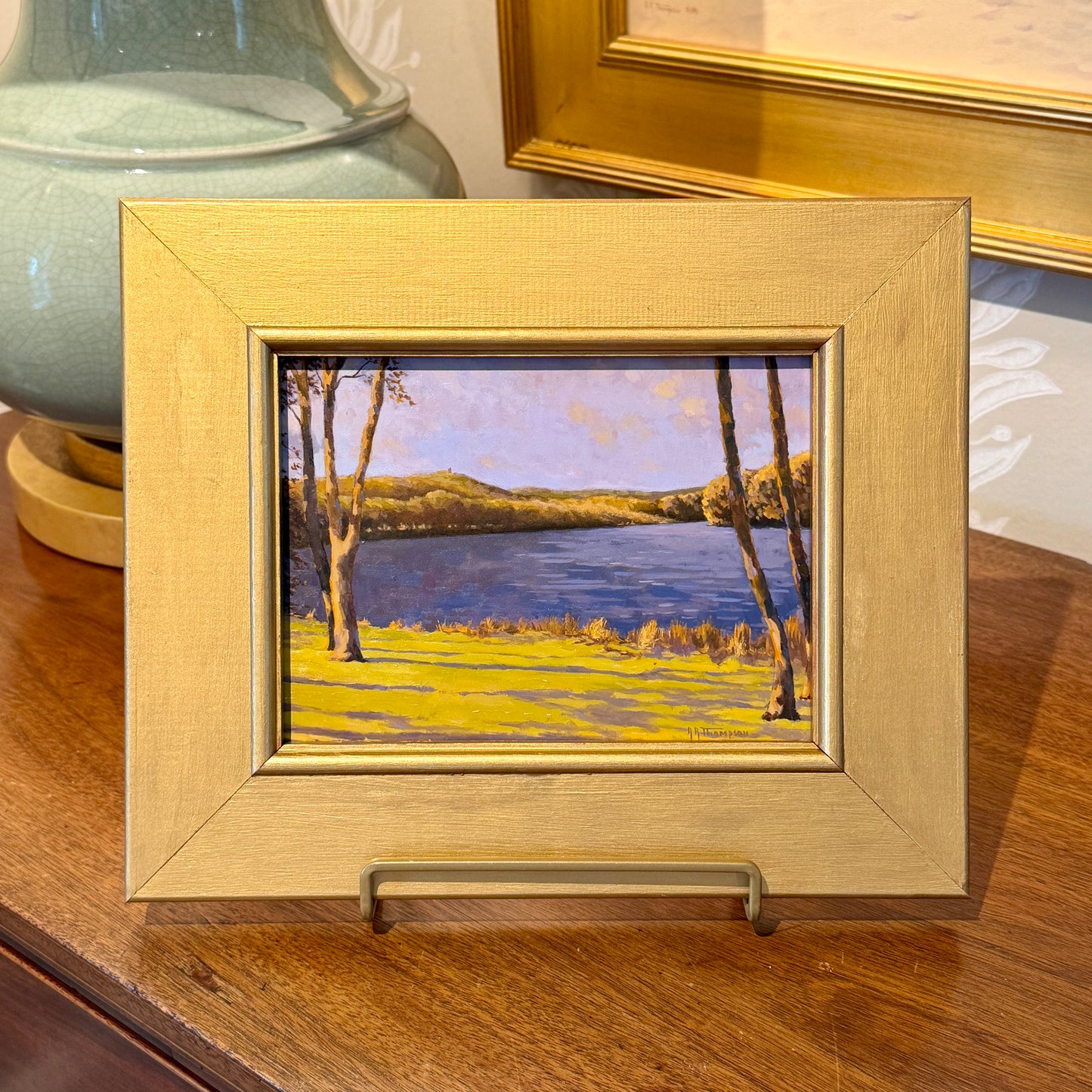 Anthony R. Thompson The River Scape Late Afternoon Landscape Oil Painting in Gold Frame