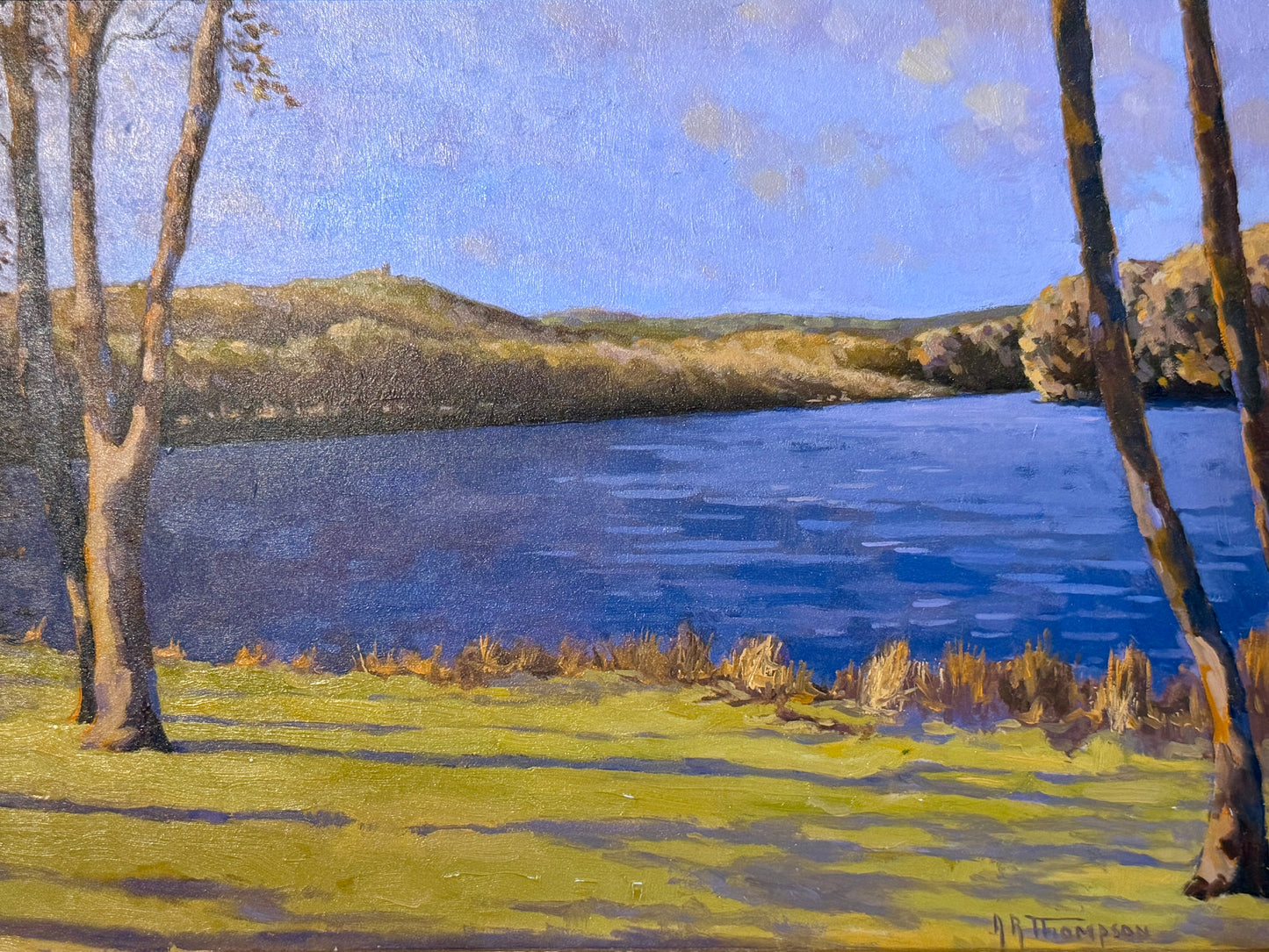 Anthony R. Thompson The River Scape Late Afternoon Landscape Oil Painting in Gold Frame