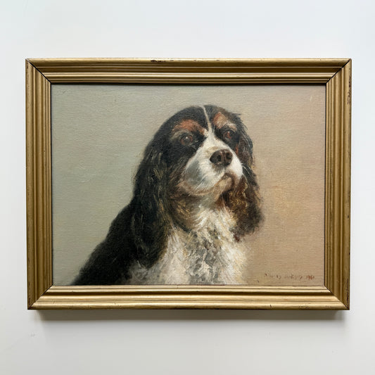 Cavalier King Charles Spaniel Oil Painting Portrait in Gold Frame